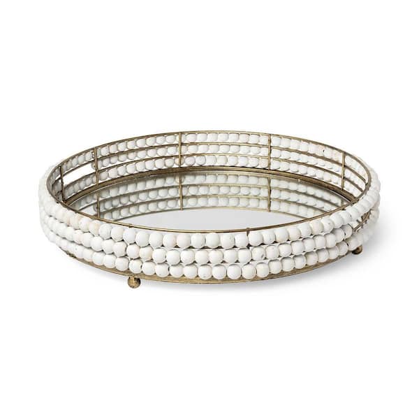 HomeRoots White Round Metal 21.5 in. Decorative Vanity Tray