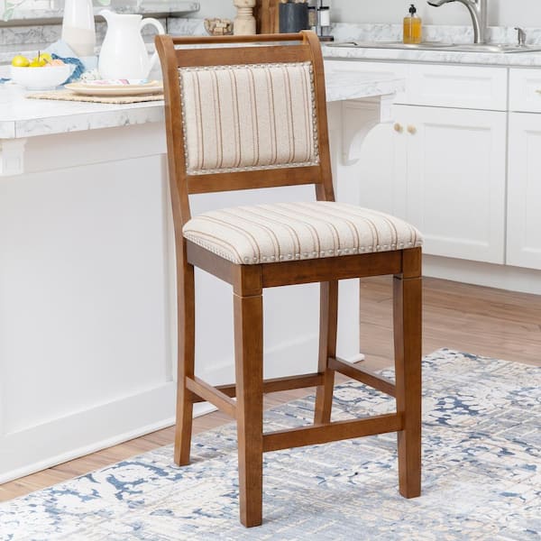 Kendra 26 in. Cherry High Back Wood Counter Stool with Fabric Seat