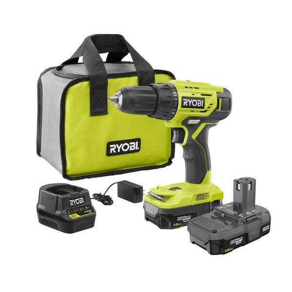 RYOBI ONE+ 18V Lithium-Ion Cordless 1/2 in. Drill/Driver Kit with (2) 1.5 Ah Batteries, Charger, and Bag