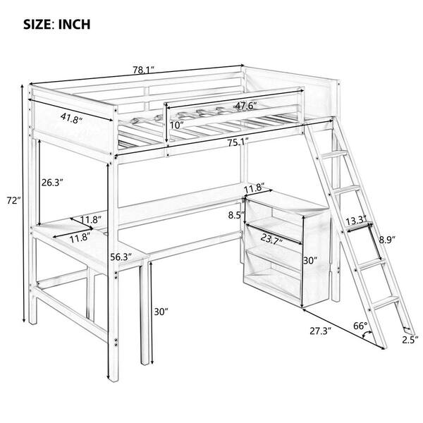 Athmile White Twin Size Loft Bed With Shelves And Desk Wooden Loft Bed With Desk Gz B2w2223 The Home Depot