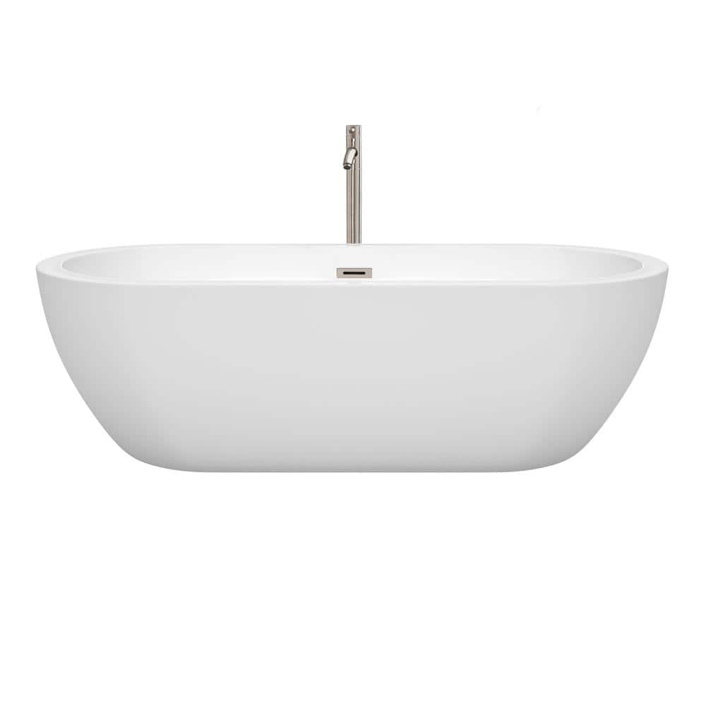 Soho 72'' White Acrylic Freestanding Soaking Bathtub with Brushed Nickel Faucet