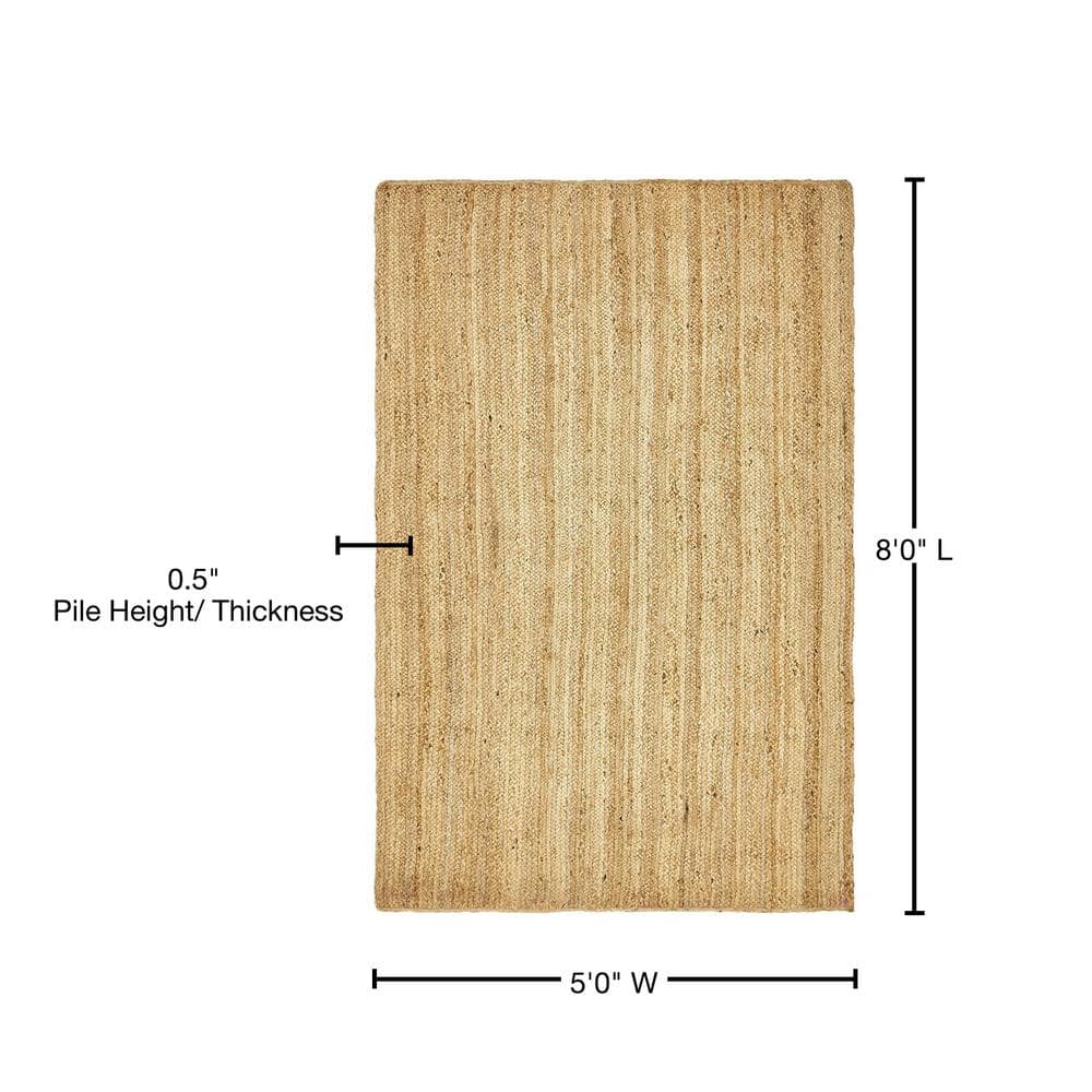 Handmade Braided Jute and Cotton Reversible Area Rug 5' x 8' - Natural Brown