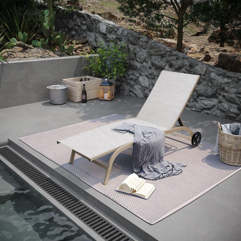 Full Flat 1-Piece Aluminum Adjustable Outdoor Chaise Lounge in White Gray with Wheels price history on PriceWatchPro