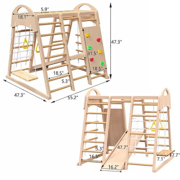 Brown 7-in-1 Indoor Freestanding Playground with Slide, Climbing