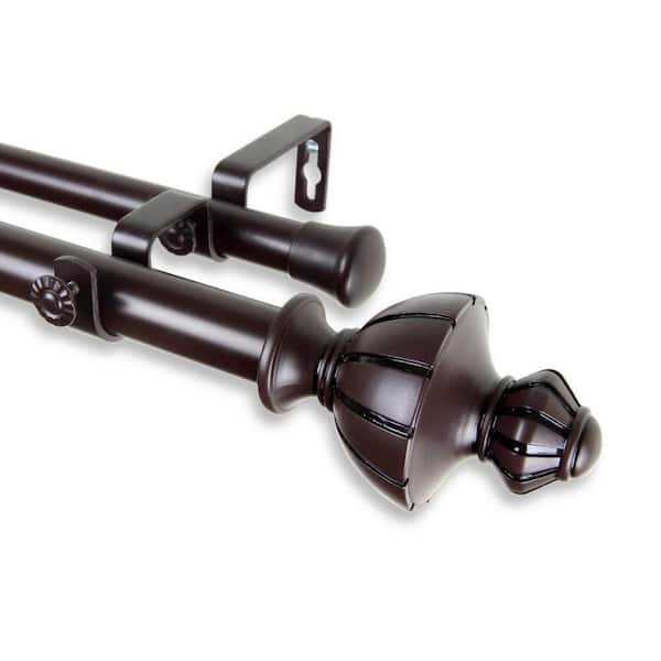Rod Desyne 28 in. - 48 in. Telescoping 1 in. Double Curtain Rod Kit in Mahogany with Jerome Finial