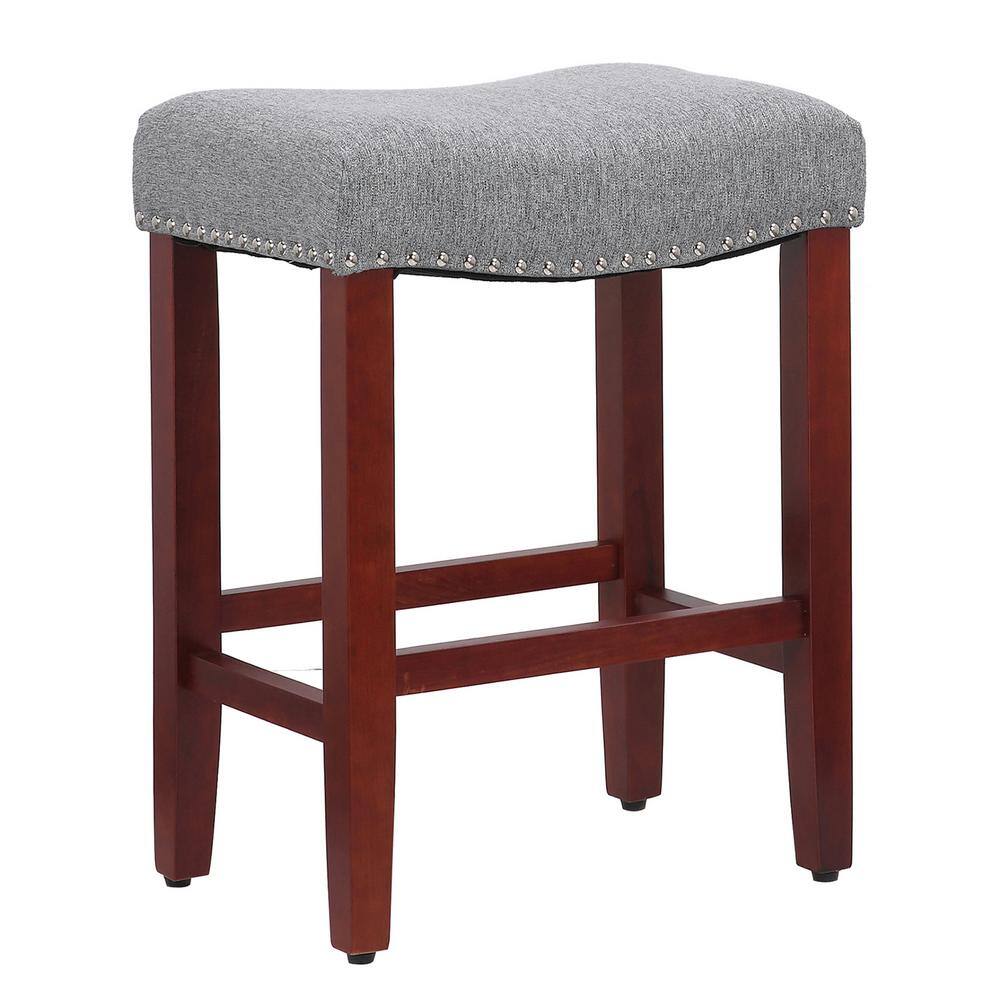 Antique Gray 24" Wood Saddle Style Backless Bar Stool