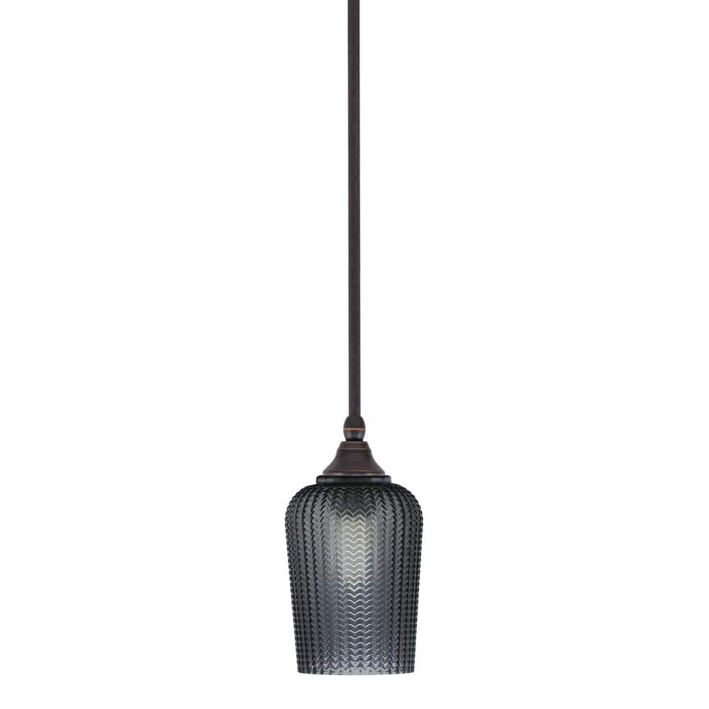 Sparta 100-Watt 1-Light Dark Granite Shaded Pendant Light with Smoke Glass,