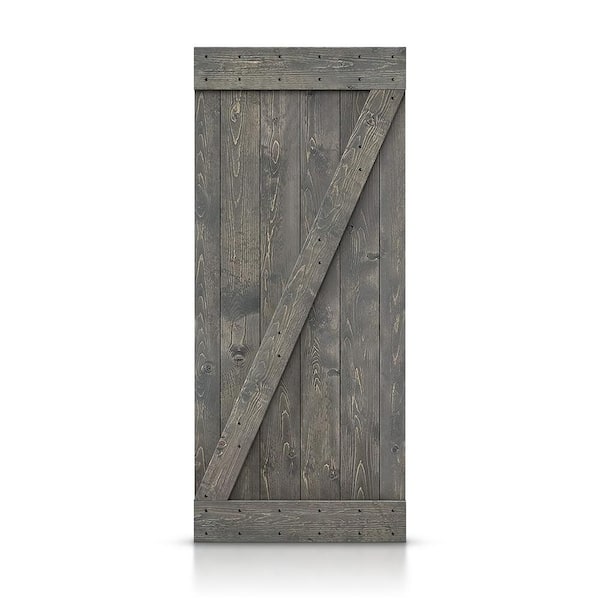 CALHOME Distressed Z 24 in. x 84 in. Weather Gray DIY Knotty Pine Wood Interior Sliding Barn Door Slab