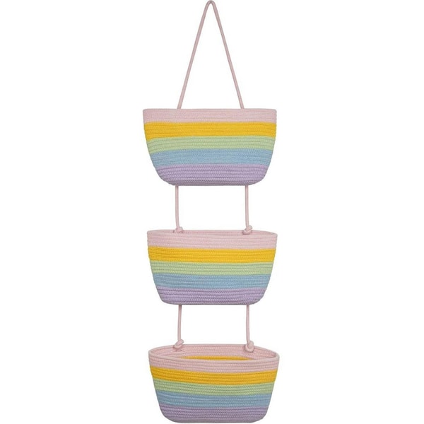 Unbranded Multi-Colored 14.4 in. x 44.5 in. Cotton Decorative Basket, 3-Tier Wall-Mounted Decorative Hanging Baskets