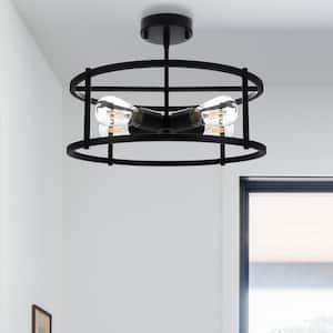 Industrial 17 in. 4-Light Black Caged Drum Semi-Flush Mount with No Glass Shade and No Bulb Included 1-Pack