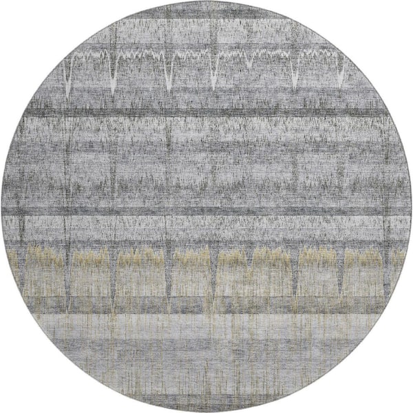 Addison Rugs Mayfield Premium Machine Washable Indoor/Outdoor Geometric AMF629 Gray 8 ft. x 8 ft. Round Rug