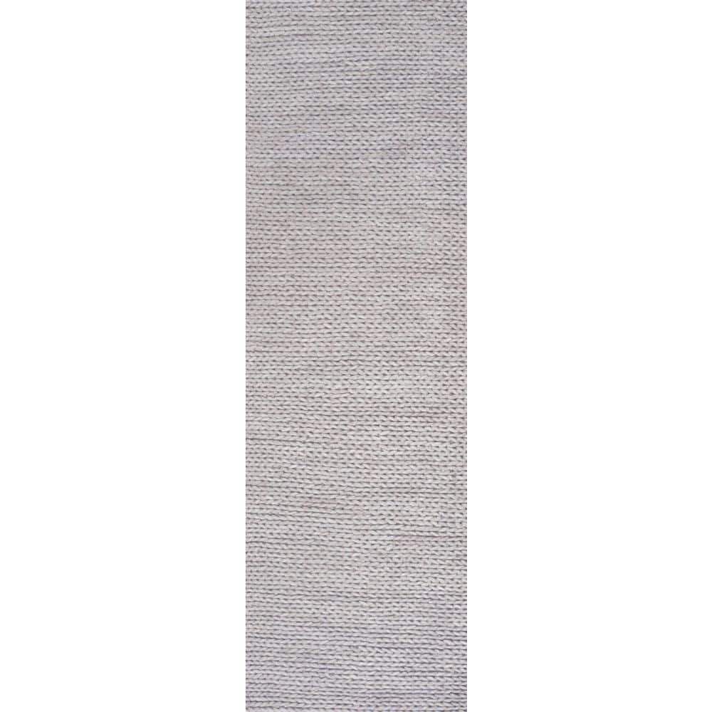 Light Grey Braided Handmade Wool Area Rug, 33" x 11"