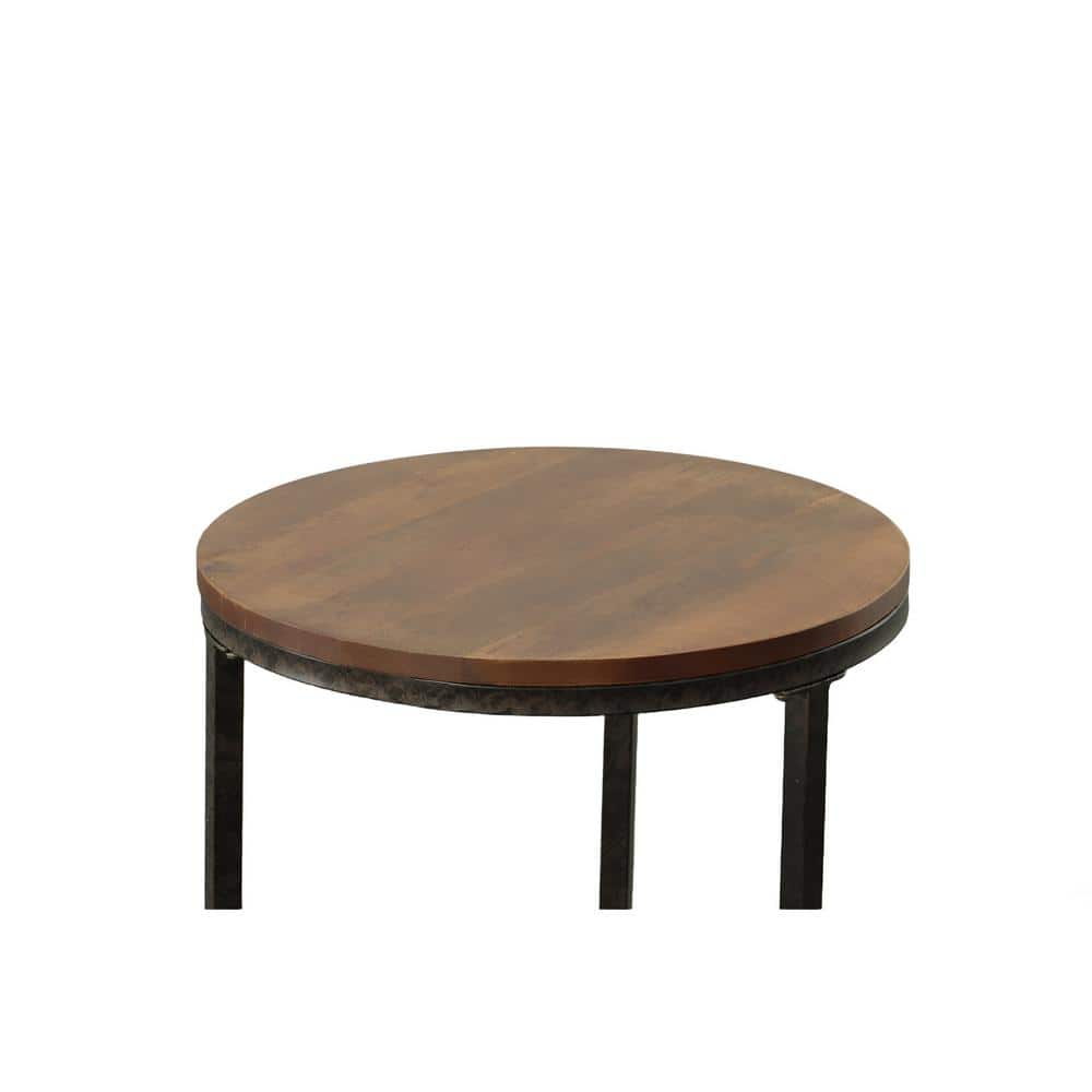 Orson 18" Round Chestnut Wood Veneer Top Accent Table with Black Metal Frame