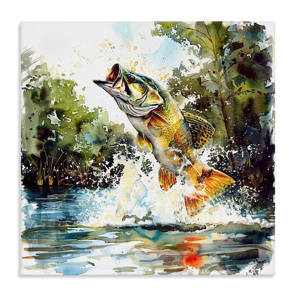 Stupell Industries Fish Jumping Splash by LSR Design Studio Unframed Animal Graphic Art Print 30 in. x 30 in.