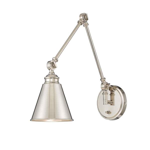 Morland 6 in. W x 16 in. H 1-Light Satin Nickel Adjustable Wall Sconce with Metal Shade