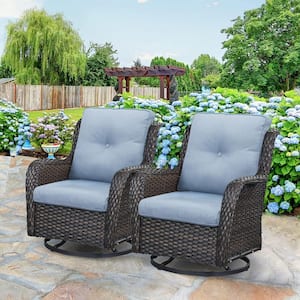 Carolina 2-Person Brown Wicker Outdoor Glider with Baby blue Cushion