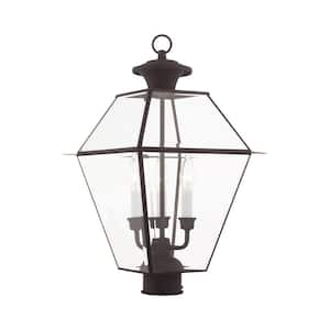 Ainsworth 22 in. 3-Light Bronze Cast Brass Hardwired Outdoor Rust Resistant Post Light with No Bulbs Included