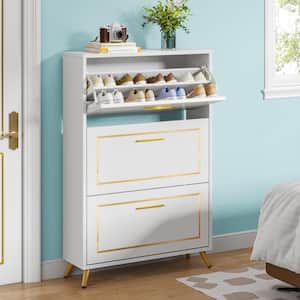 Lauren 48 in. H White Narrow Wood Shoe Storgae Cabinet with 3 Flip Compartments Drawers for 24 Pair Shoe Organizer