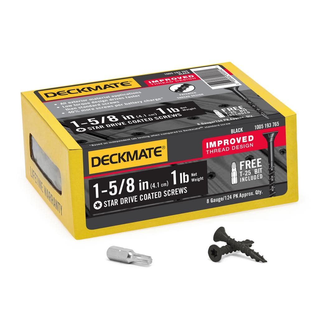 DECKMATE #8 1-5/8 in. Black Exterior Self-Starting Star Drive Flat Head ...