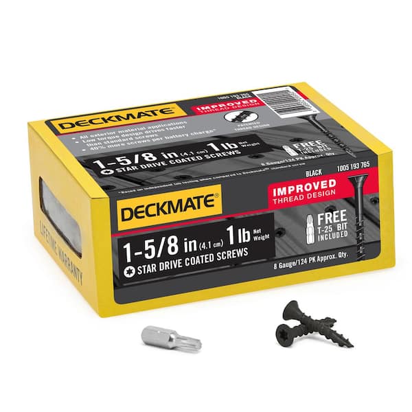 #8 1-5/8 in. Black Exterior Self-Starting Star Drive Flat Head Deck Screw 1 lb.-Box (124-Piece)