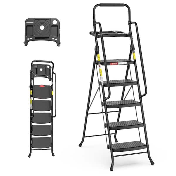 Soctone 5 Step Ladder with Tool Tray & Handrails, Folding Stool with ...