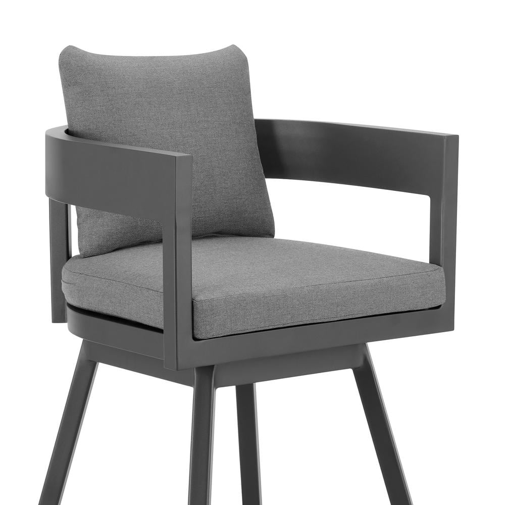 Gray Aluminum Swivel Bar Stool with Cushions