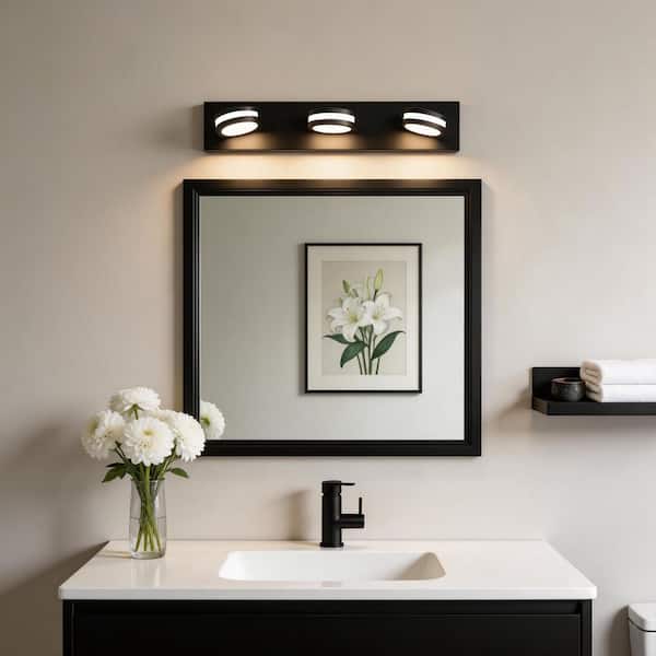 24 in. 3-Light Black LED Vanity Light for Bathroom Mirror Makeup Room, Modern Wall Fixture 4000K 18-Watt