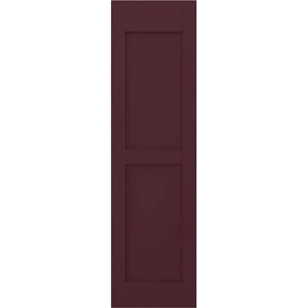 Ekena Millwork 15 in. W x 43 in. H Americraft 2-Equal Flat Panel Exterior Real Wood Shutters Pair in Wine Red