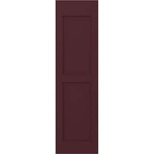 18 in. W x 50 in. H Americraft 2-Equal Flat Panel Exterior Real Wood Shutters Pair in Wine Red