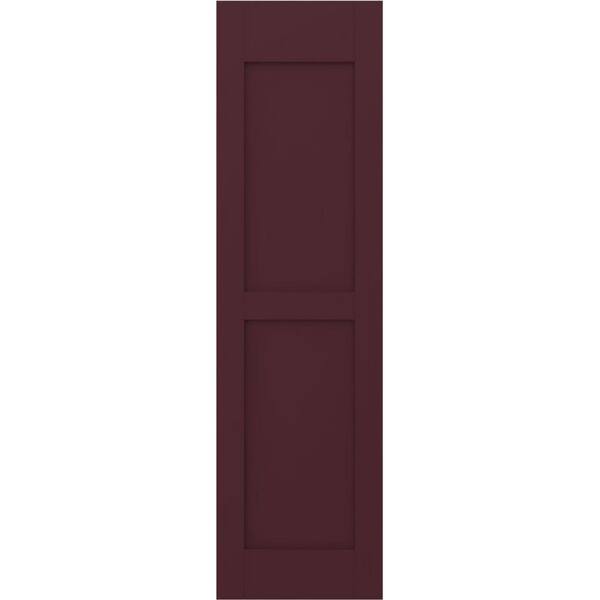 Ekena Millwork 18 in. W x 69 in. H Americraft 2-Equal Flat Panel Exterior Real Wood Shutters Pair in Wine Red