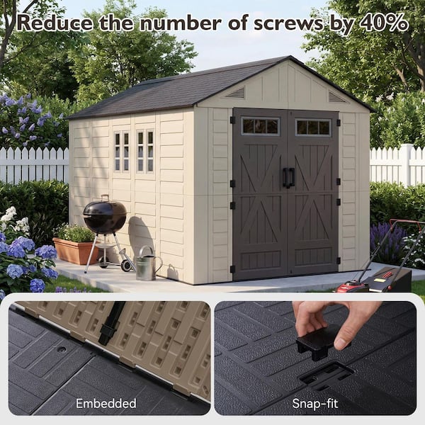 Sizzim 8 ft. W x 12 ft. D Outdoor Gray Resin Storage Plastic Shed