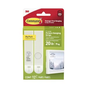 20 lb. White Picture Hanging Strips, 12 Pairs