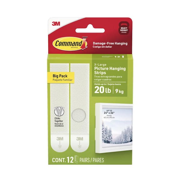 20 lb. White Picture Hanging Strips, 12 Pairs