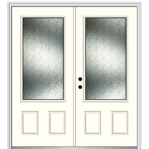 MMI Door Rain Glass 72 in. x 80 in. Right-Hand Inswing 3/4 Lite 2-Panel Painted Alabaster Prehung Front Door on 4-9/16 in. Frame