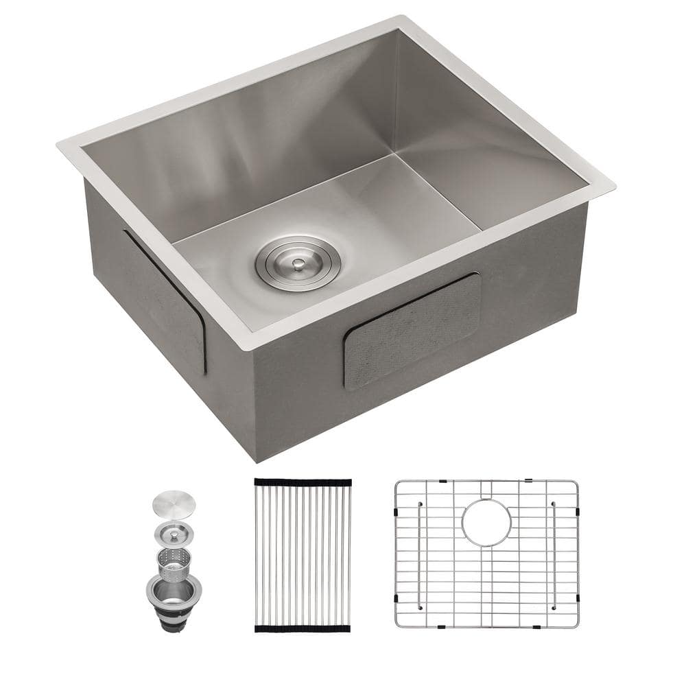 Bar Sink 18-Gauge Stainless Steel 23 in. Single Bowl Undermount Kitchen Sink with Bottom Grid, Silver