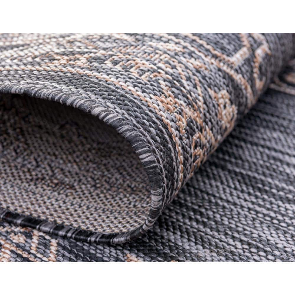 Charcoal Gray Synthetic 5' x 8' Easy-Care Outdoor Rug