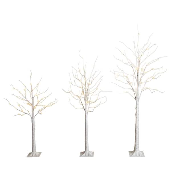 4 ft. 5 ft. 6 ft. Pre-Lit Artificial White Birch Trees - (Set of 3)