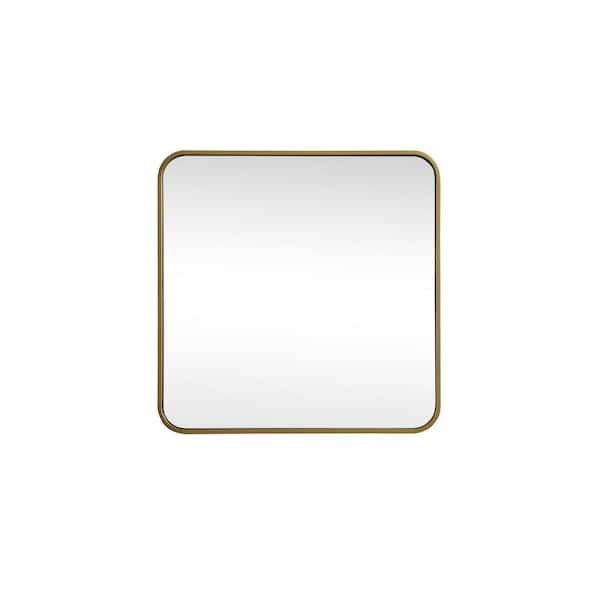 Unbranded Timeless Home 24 in. W x 24 in. H Modern Soft Corner Metal Square Brass Mirror