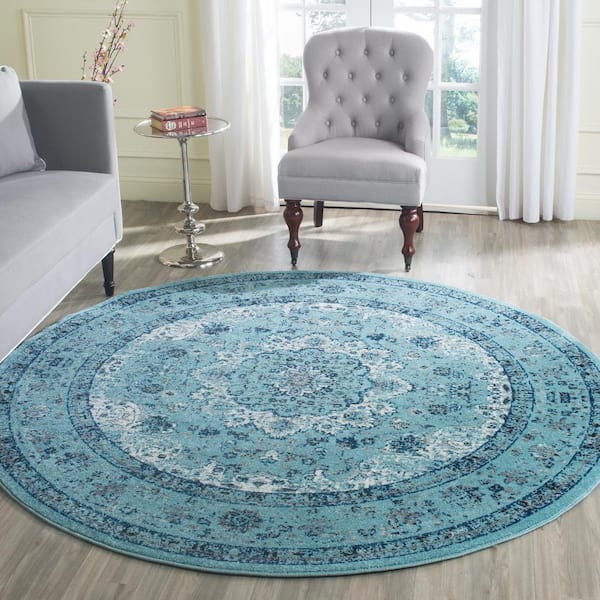 Evoke 7 ft. x 7 ft. Light Blue Round Border Area Rug