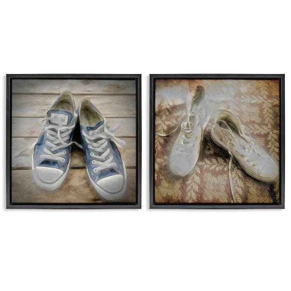 Vintage Sneakers View by Graffi*tee Studios 2 Pieces Black Floater Frame Abstract Graphic Art Print 25 in. x 25 in.