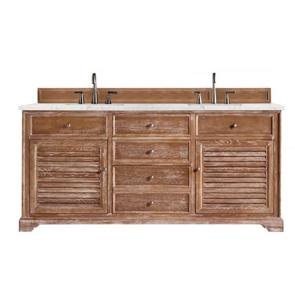 James Martin Vanities Savannah 72 in. W x 23.5 in.D x 34.3 in.H Double Bath Vanity in Driftwood with Quartz Top in Eternal Jasmine Pearl