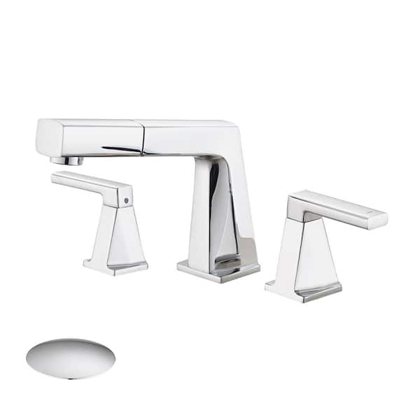 YASINU 8 in. Widespread 2-Handles Pull Out Bathroom Faucet with Pop-Up Drain Kit in Chrome