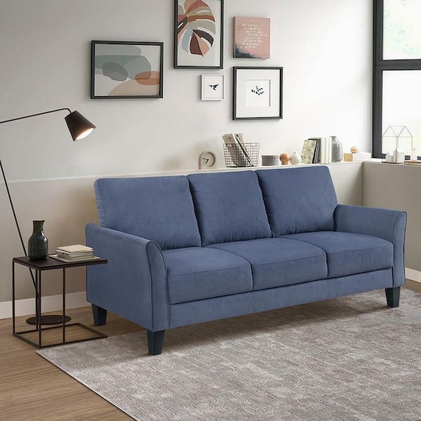 Lazzara Tesoro 78.5 in. W Flared Arm Textured Fabric Rectangle Sofa in Blue