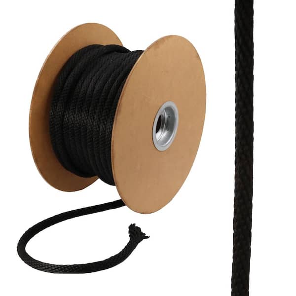1/16  x 900 ft. Diamond Braid Polyester Rope Spool.Black . No Core