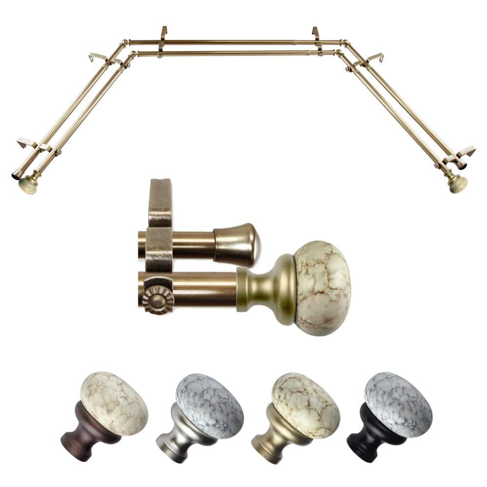 Johona 20-36 in. sides, 38-72 in. center Adjustable Bay Window Double Curtain Rod 13/16 in. in Antique Brass with Finial price history on PriceWatchPro