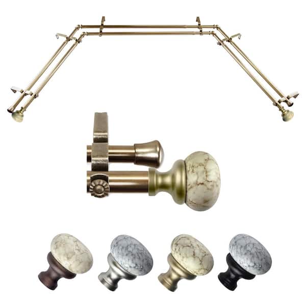EMOH Johona 20-36 in. sides, 38-72 in. center Adjustable Bay Window Double Curtain Rod 13/16 in. in Antique Brass with Finial