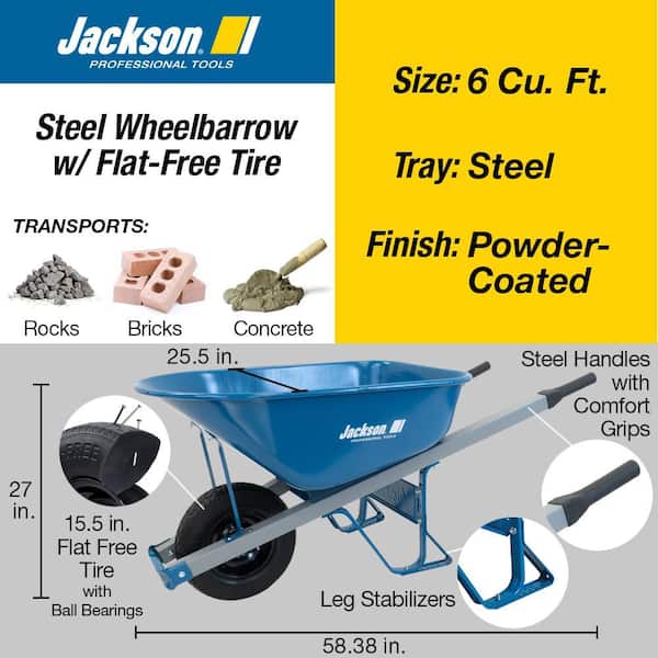 6 cu. ft. Heavy Gauge Seamless Steel Wheelbarrow with Steel Handles