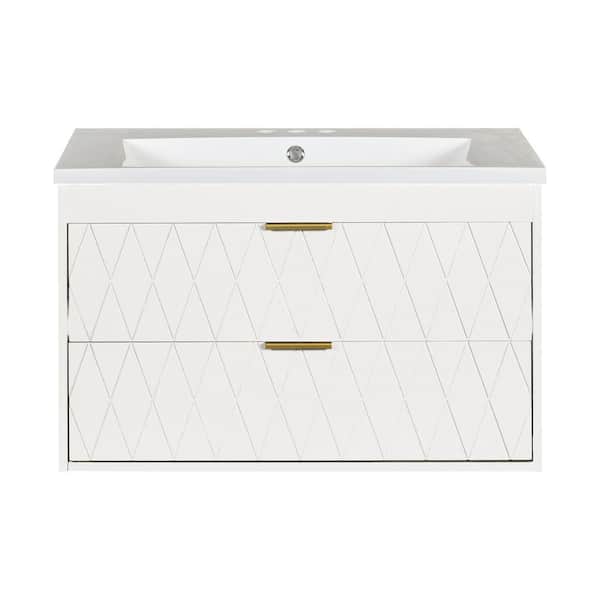 Miscool Ami 30 in. W x 18 in. D x 19 in. H Single Sink Floating Bath Vanity in White with White Resin Top