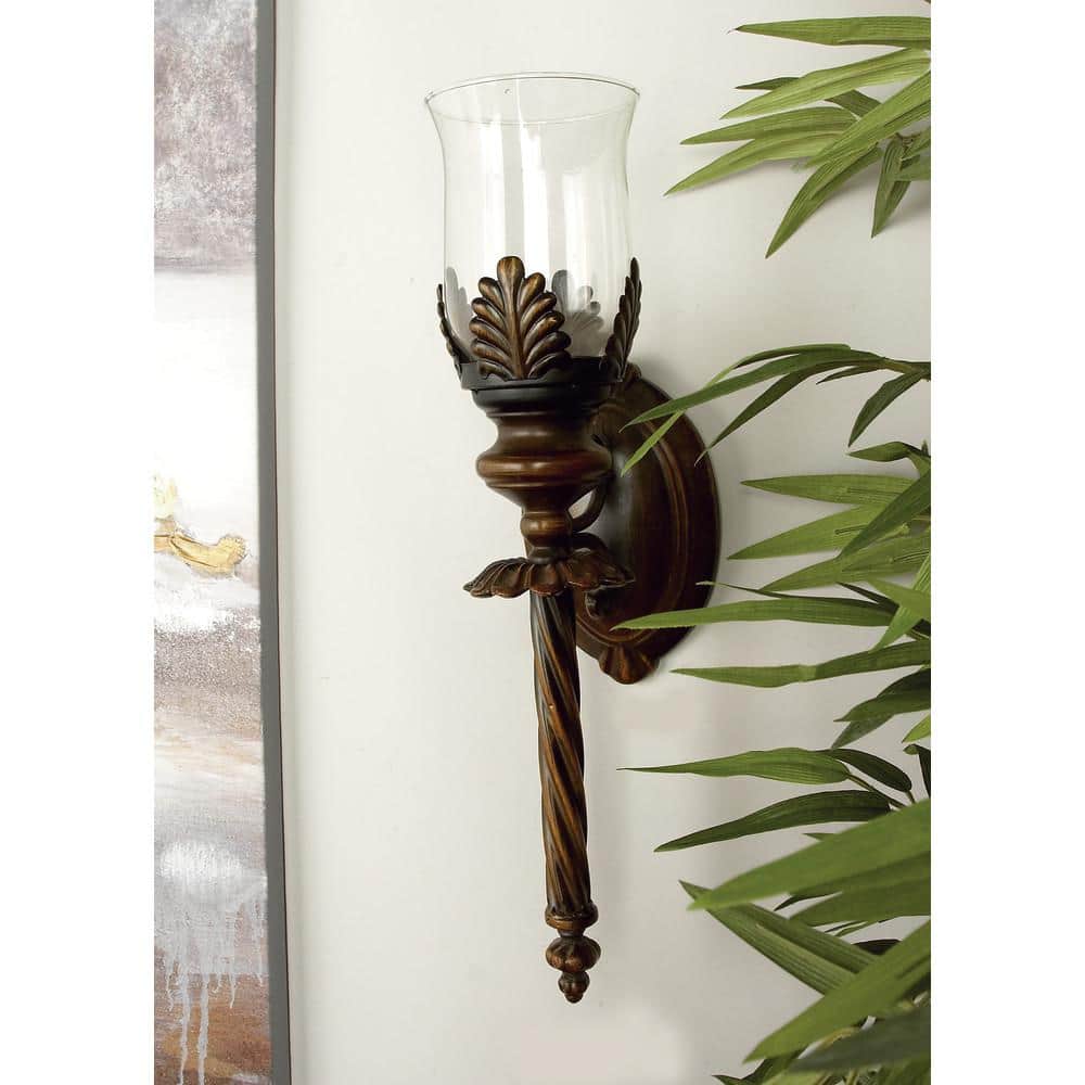 Deco 79 Traditional Simple Metal and Glass Candle Sconce, 20 by 6,  Polished