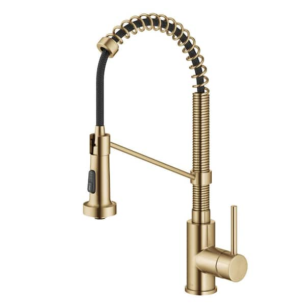 KRAUS Bolden Single Handle Commercial Style 18-Inch Pull Down Kitchen Faucet in Brushed Brass